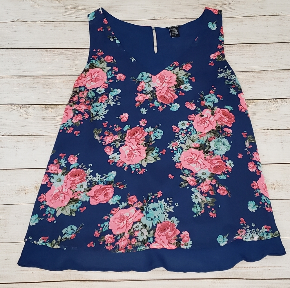 Torrid Flowy Navy Floral Layered Top Size 1